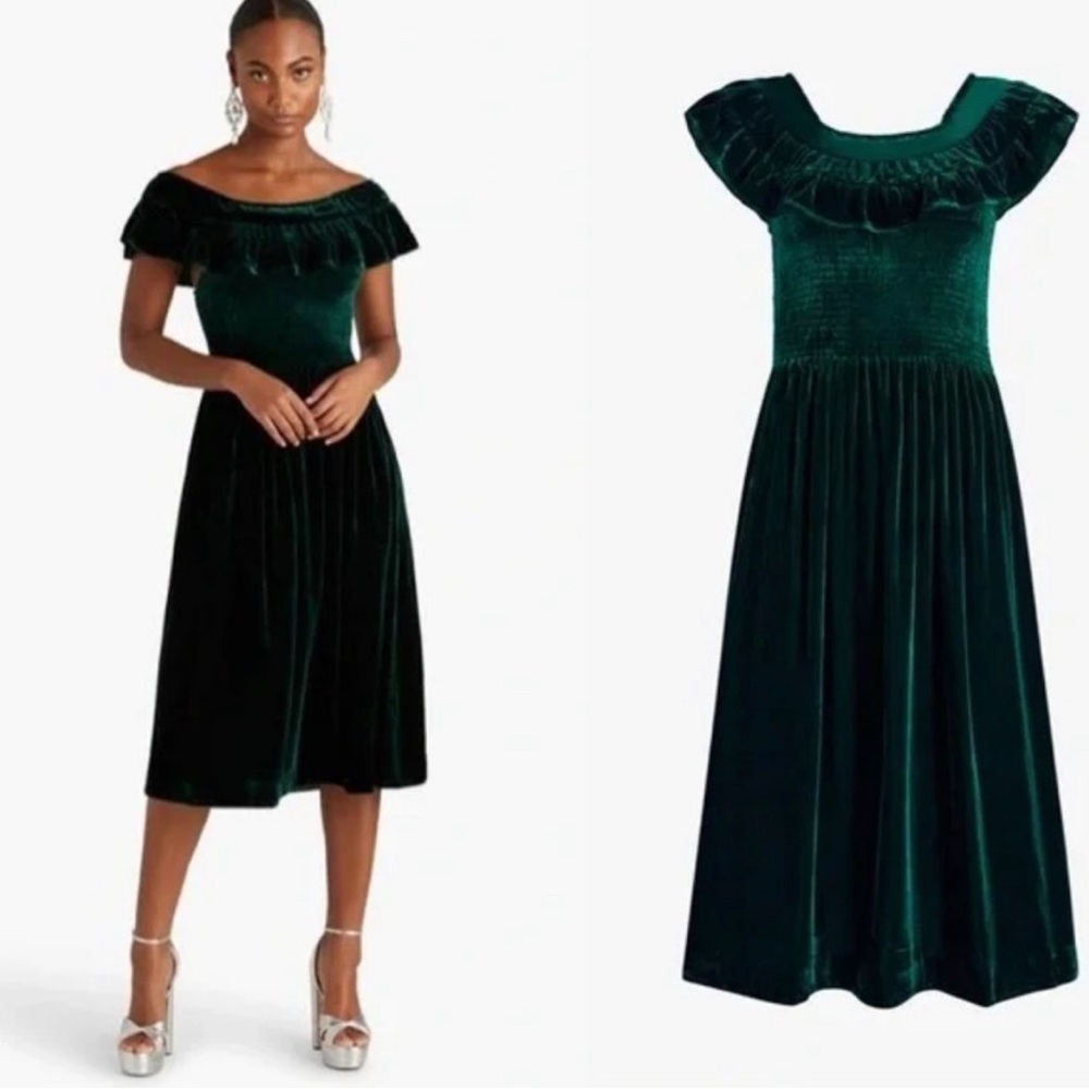 Hill House Akilah Nap Dress in Emerald Green Velvet Medium NWT